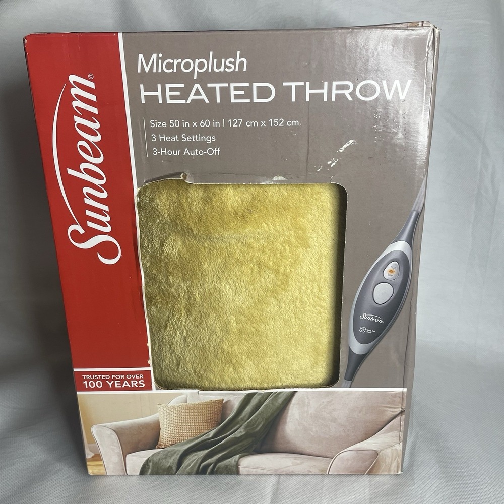 Sunbeam Microplush 3 Setting Auto Off Heated Throw Plug In Blanket Citron Yellow